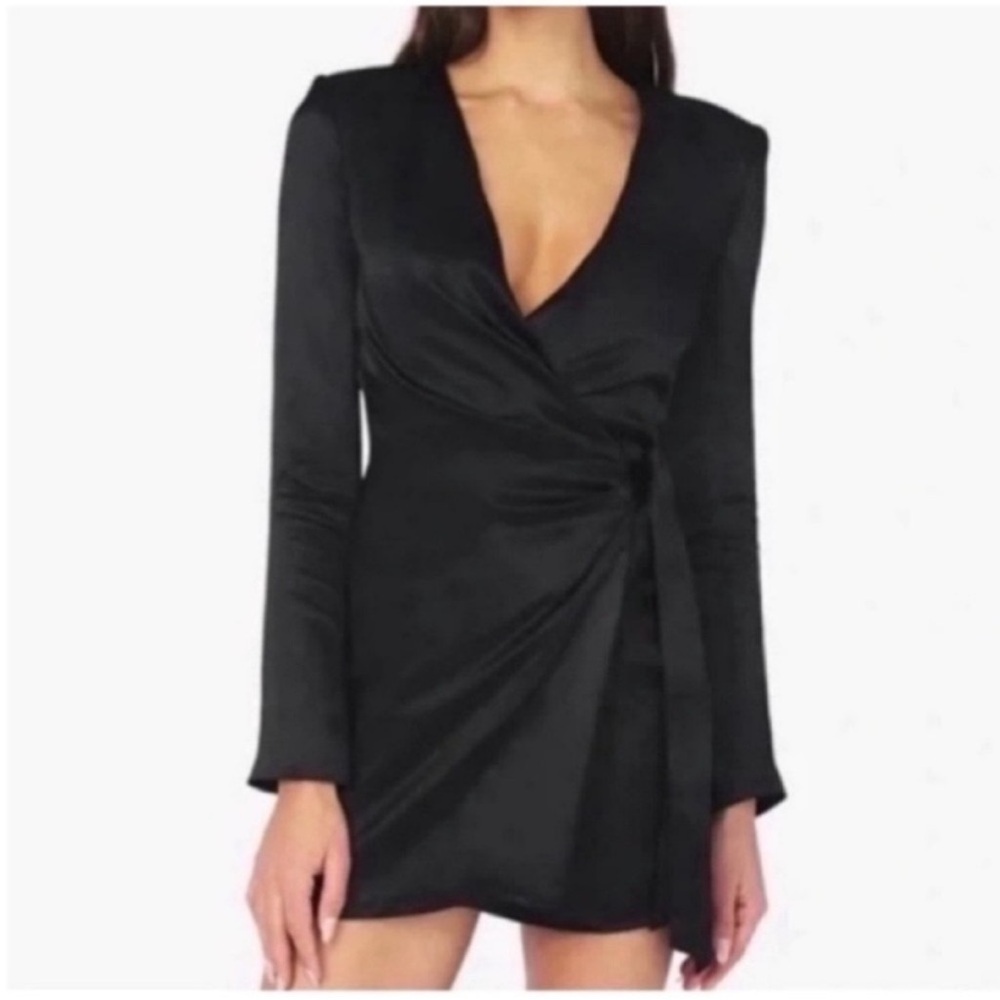 WeWoreWhat Black Cowl Neck Satin Mini Dress NWT size Large